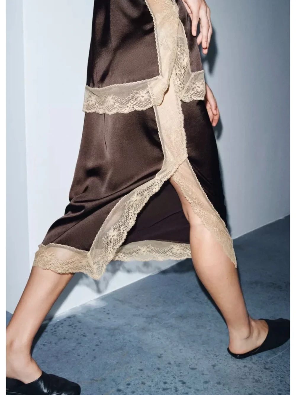 Zara‎ ZW COLLECTION satin lace skirt
